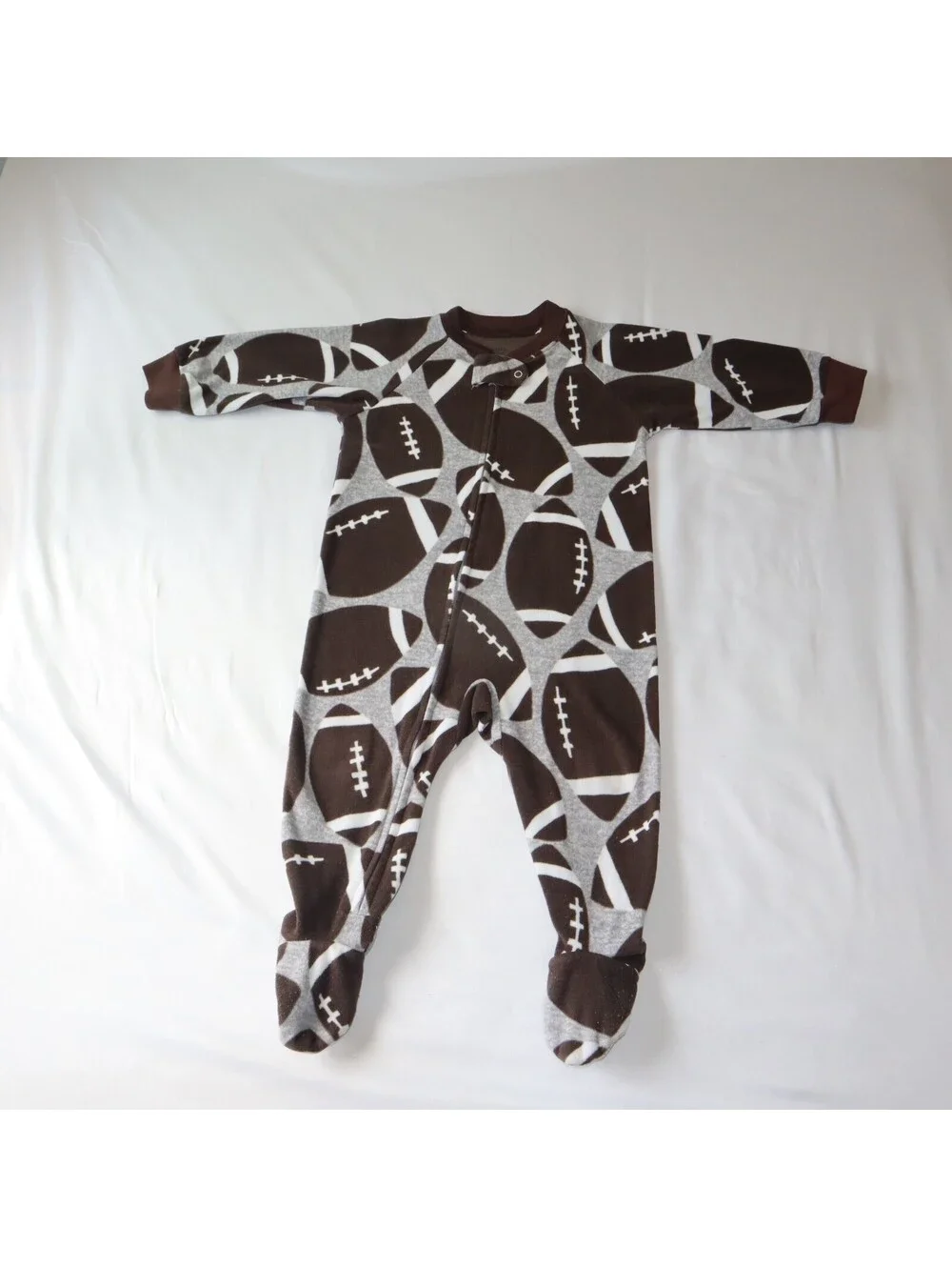 Carter's Boys Football Print Footed Pajamas Size 12M Brown Gray